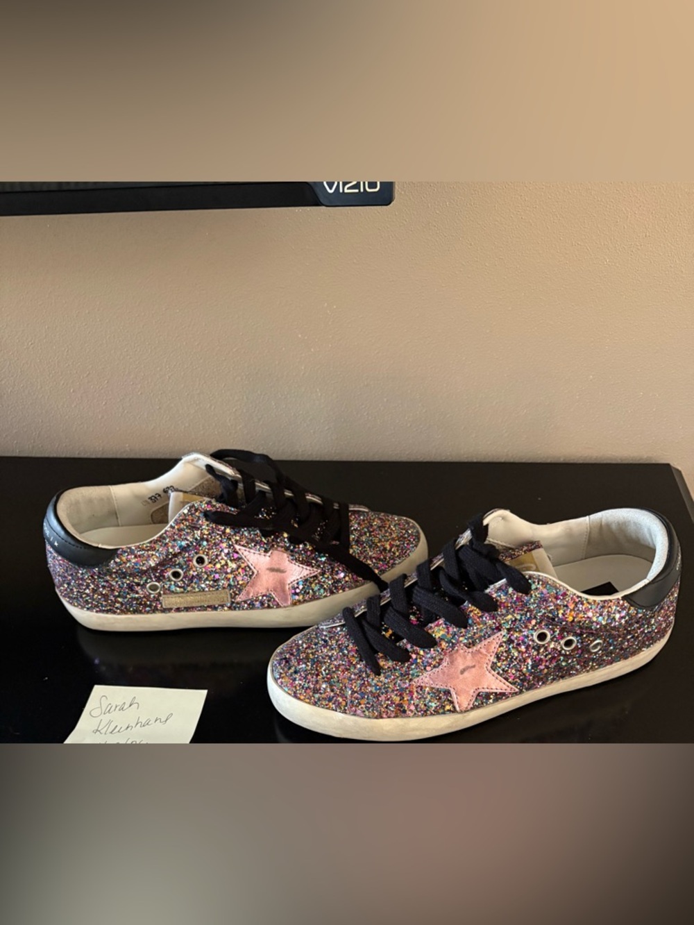 Golden Goose Multicolor Glitter Sneakers with Pink Star